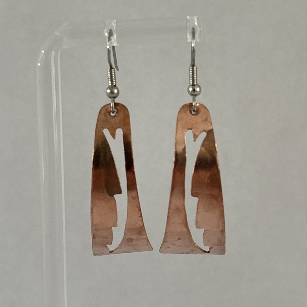 Vintage Southwest KT Signed Copper Dangle Drop Earrings